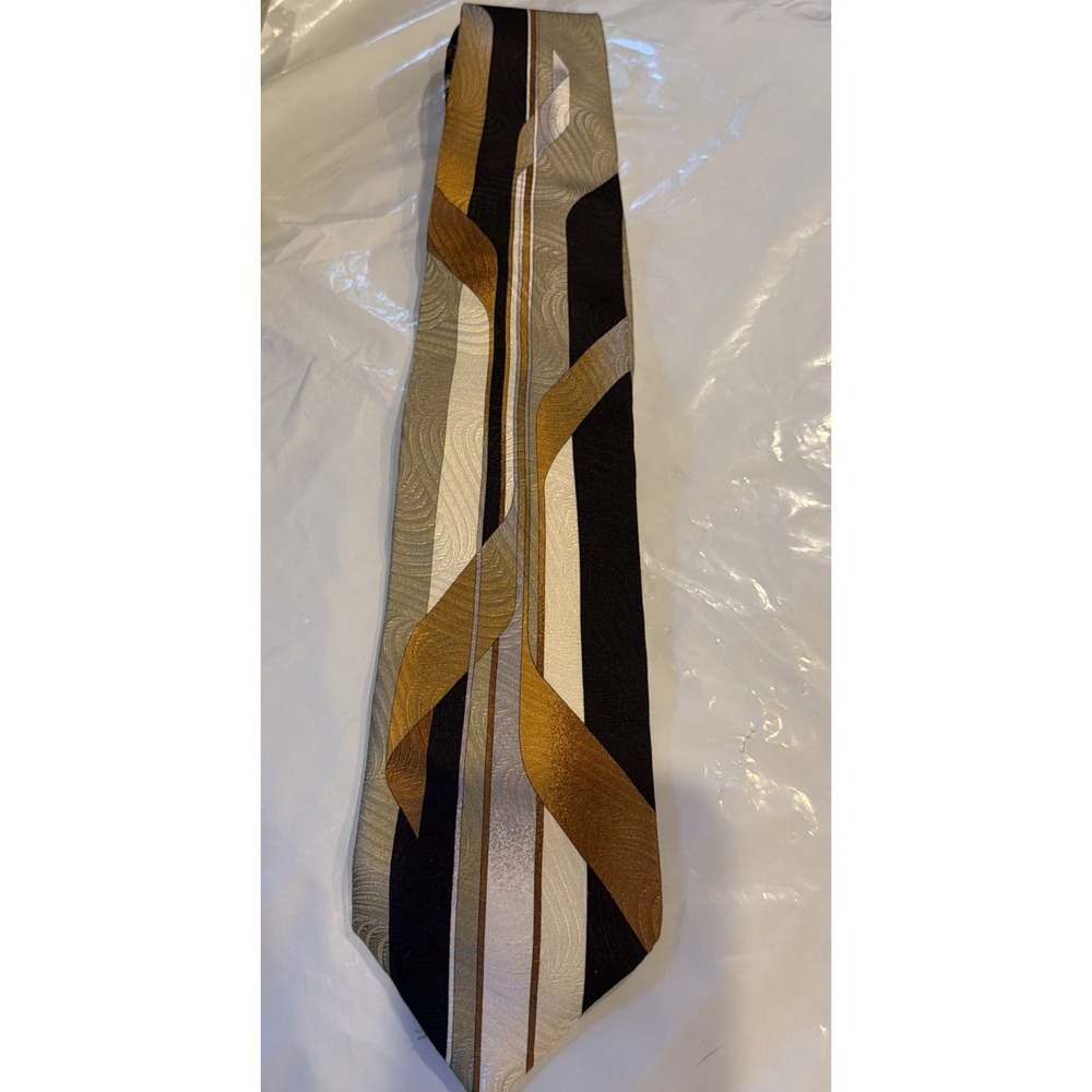 VITALIANO PANCALDI Silk Tie ITALY Black Gray Gold Art-58 X 3 7/8-